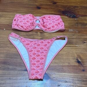 SHEIN Pink Patterned Bandeau Bikini Set